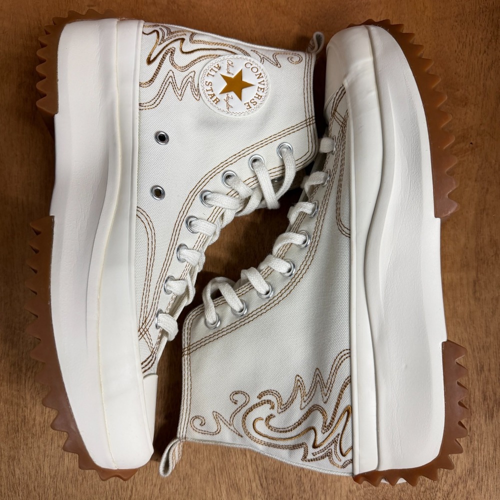 Converse Run Star Hike Platform Western Embroidery Egret Gum Shoes Womens Sz 10